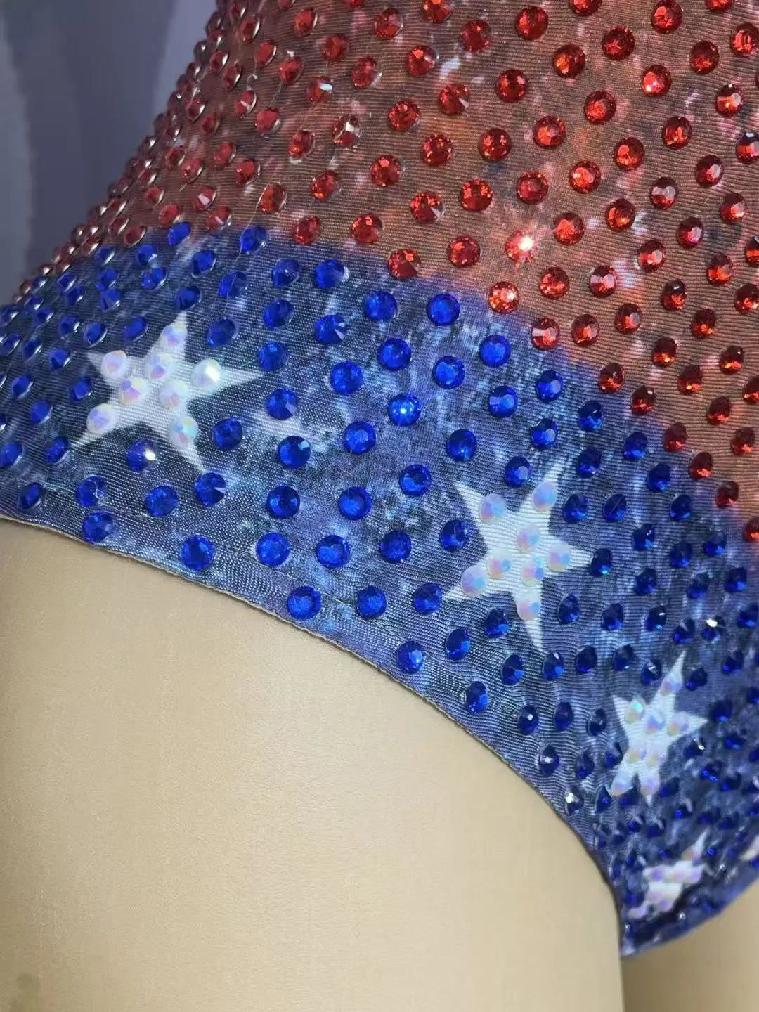 Nightclub Bar Stage Crystal Bodysuit Sparkly Red Blue Rhinestones Sleeveless Leotard Women Singer Dancer Sexy Show Stage Costume