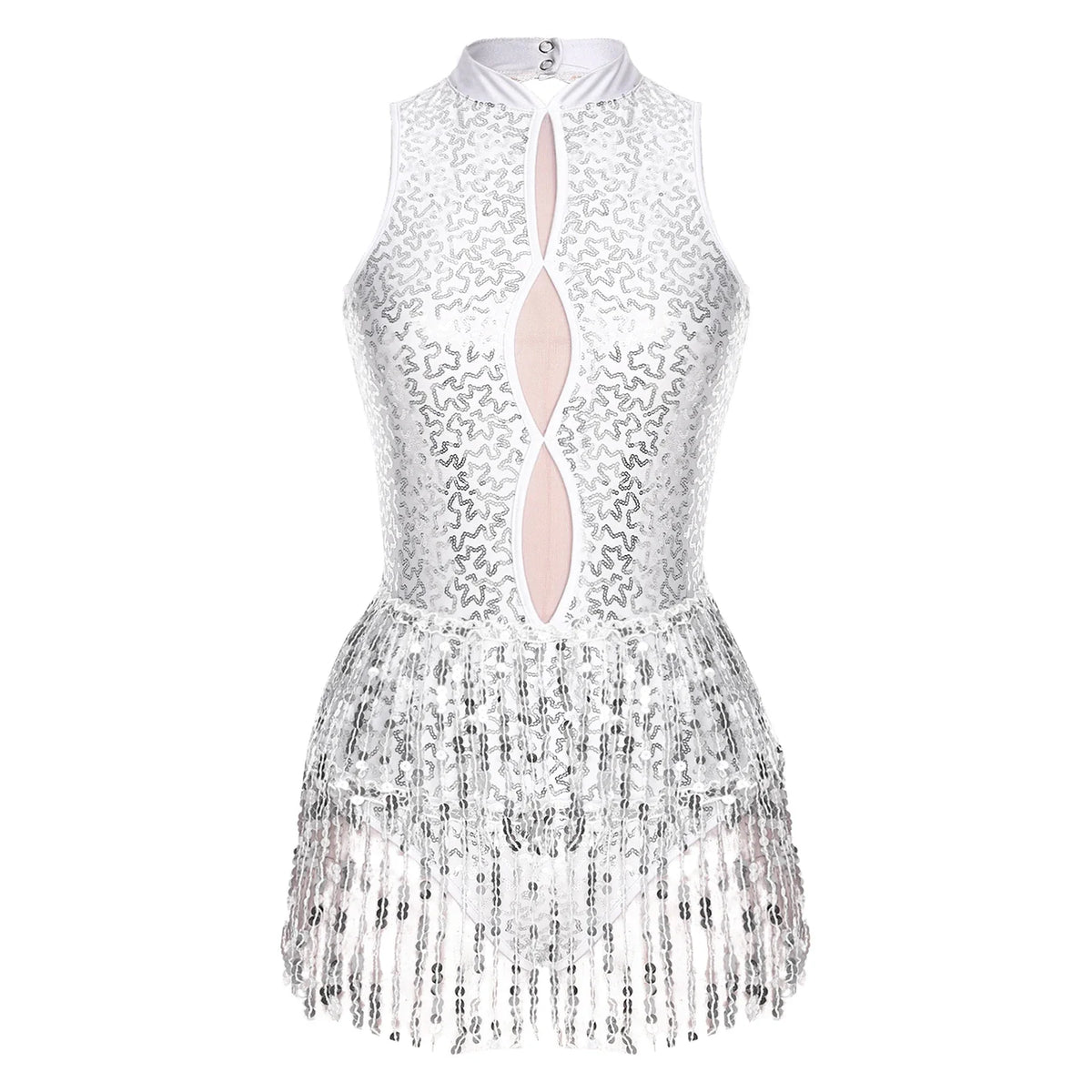 Glitter Sequin Fringe Latin Dance Leotard & Backless Performance Bodysuit