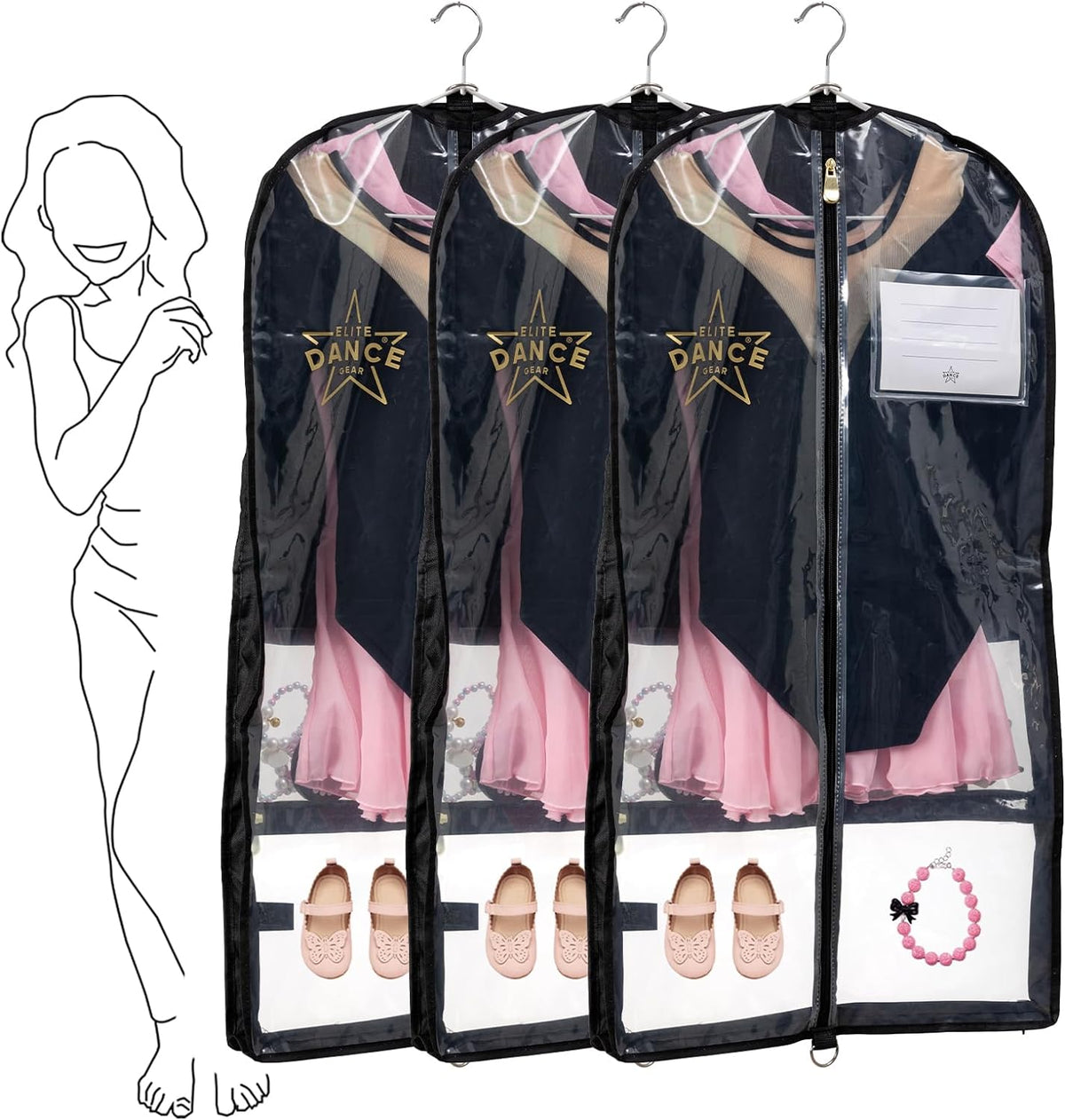 Dance Costume Garment Bag, Double Sided, 35" - Set of 3