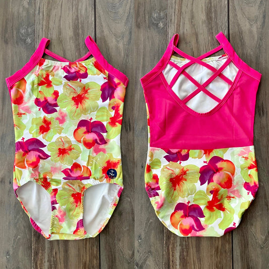 Fiji Floral Mesh Criss Cross Back Leotard