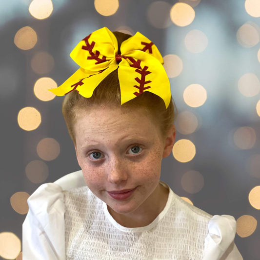 7 inch Glittery Softball Baseball Cheer Bow Large for Girls