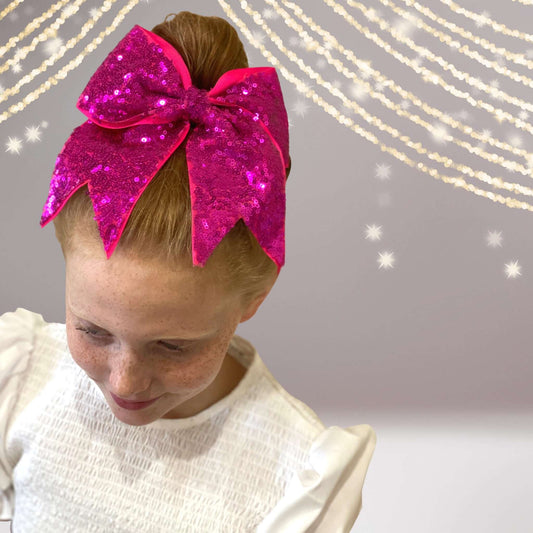 7 inch Sequin Cheer Bows, Girls Sequin Cheerleader Bow Pony