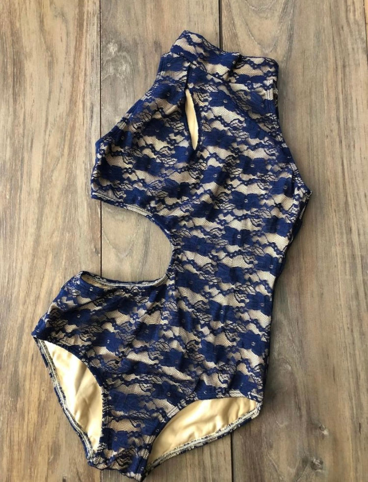 The Gala Navy Lace Leotard