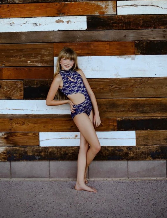 The Gala Navy Lace Leotard