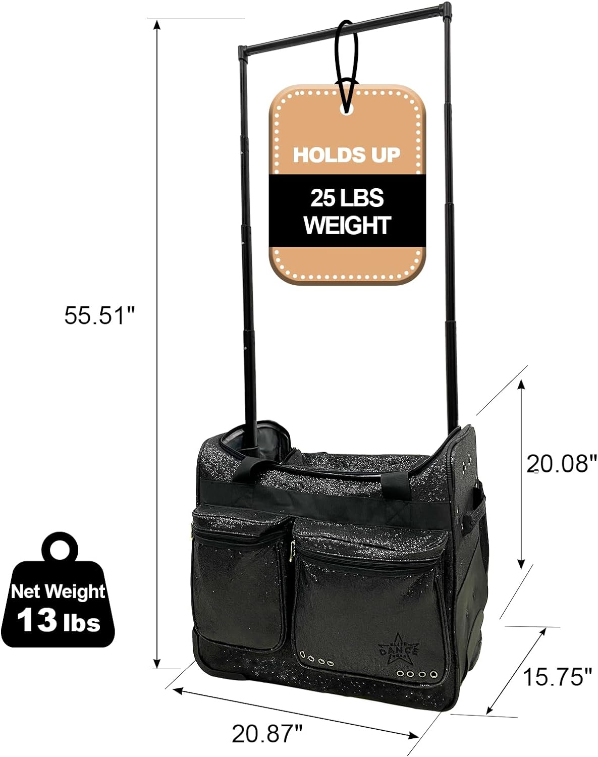 [Premium Glitter Fabrics] "EZRack" 20-inch Dance Duffel with Garment Rack
