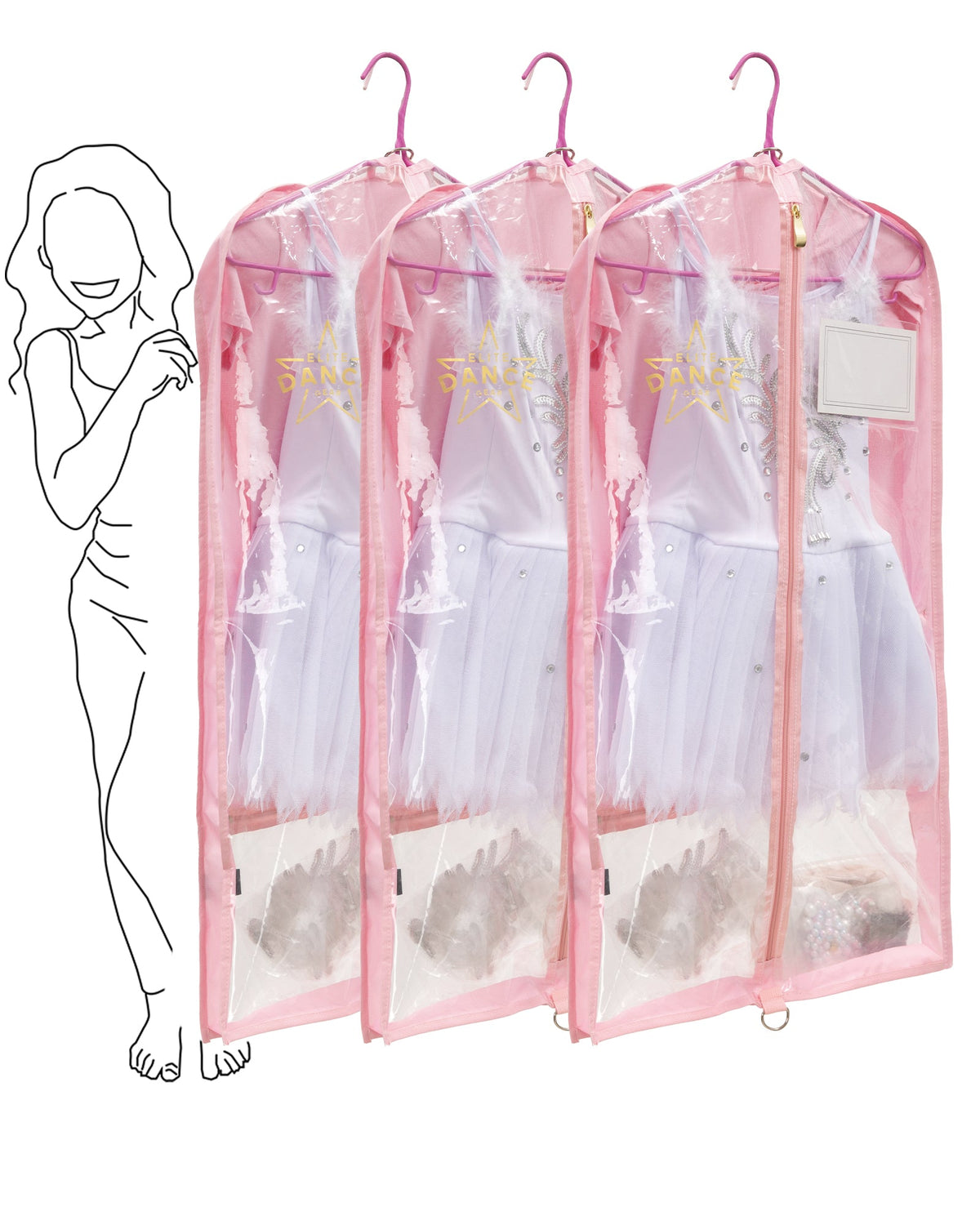 Dance Costume Garment Bag, Double Sided, 35" - Set of 3