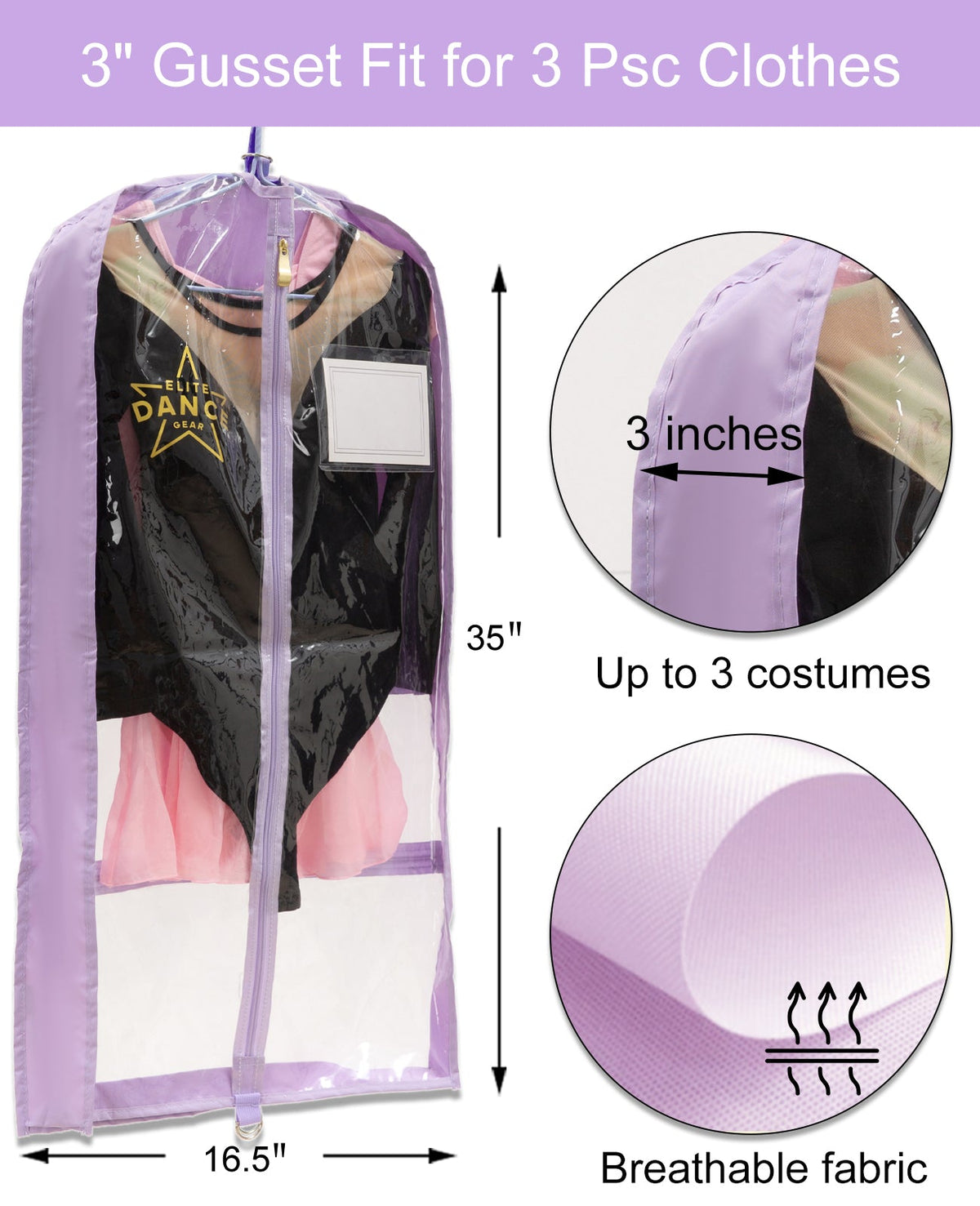 Dance Costume Garment Bag, Double Sided, 35" - Set of 3