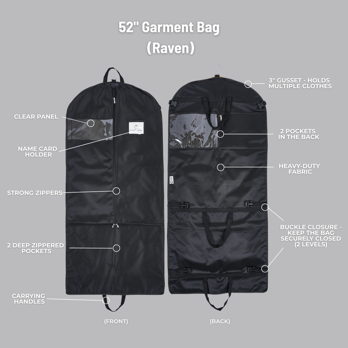 52" Waterproof Garment Bag with Accessory Bag - Raven Black