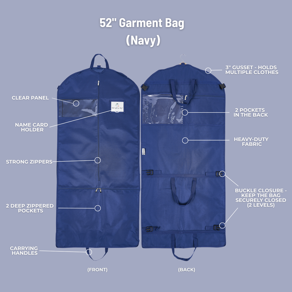 52" Waterproof Garment Bag with Accessory Bag - Midnight Blue