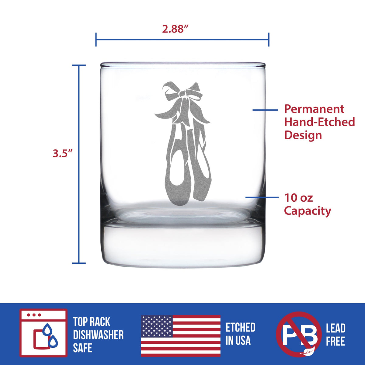Ballet Shoes - Whiskey Rocks Glass - Ballerina and Dance Teacher Gifts - 10.25 oz Glasses