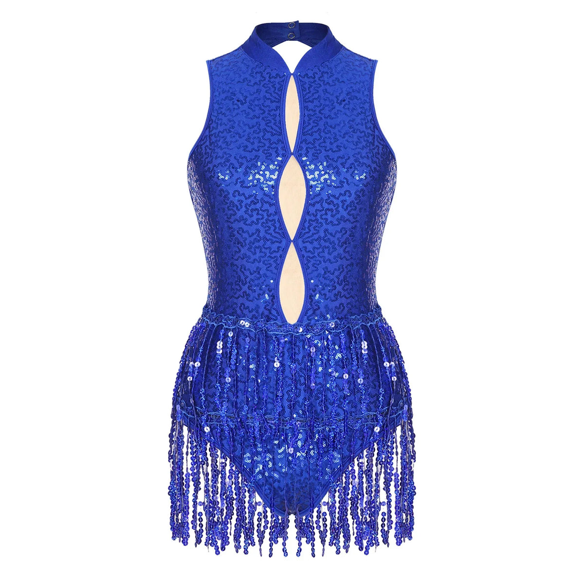 Glitter Sequin Fringe Latin Dance Leotard & Backless Performance Bodysuit