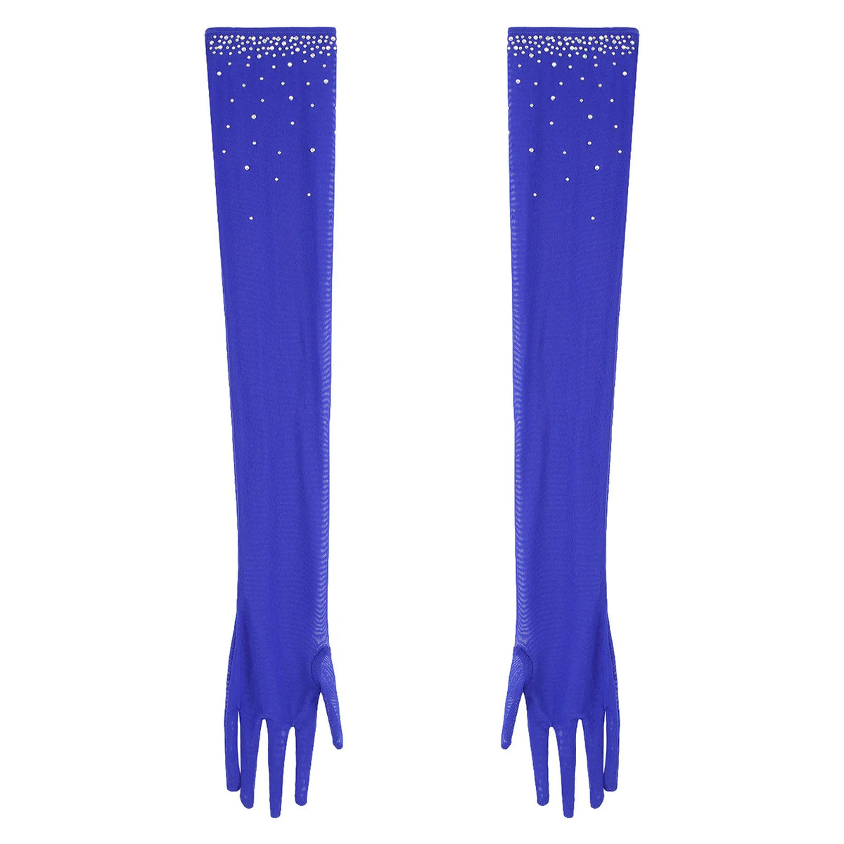 Rhinestone Latin Dance Dress, Mesh Tiered Tassel Bodysuit & Long Gloves Set