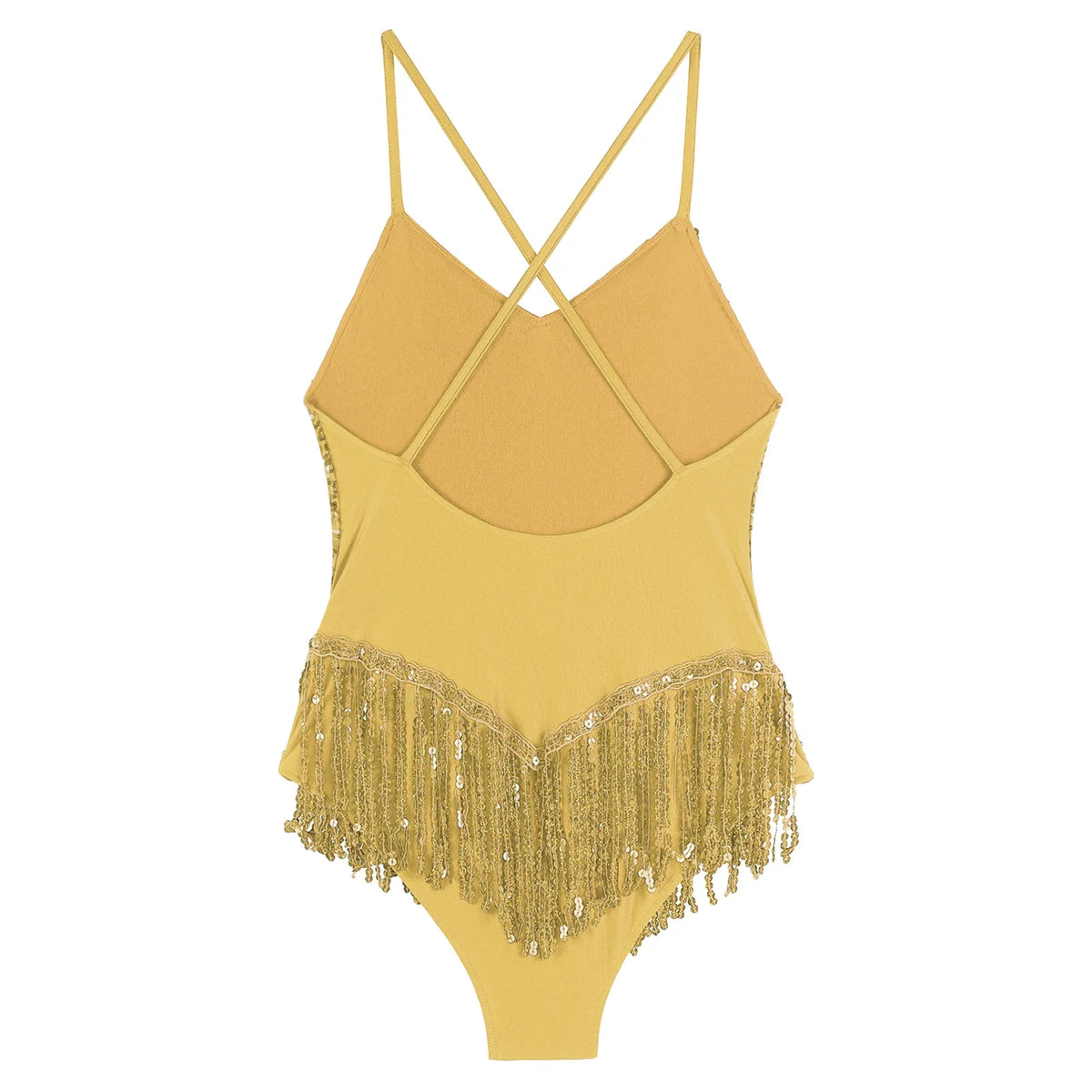 Sequins Fringed Cross Back Latin Dance Leotard Sleeveless V-Neck Bodysuit