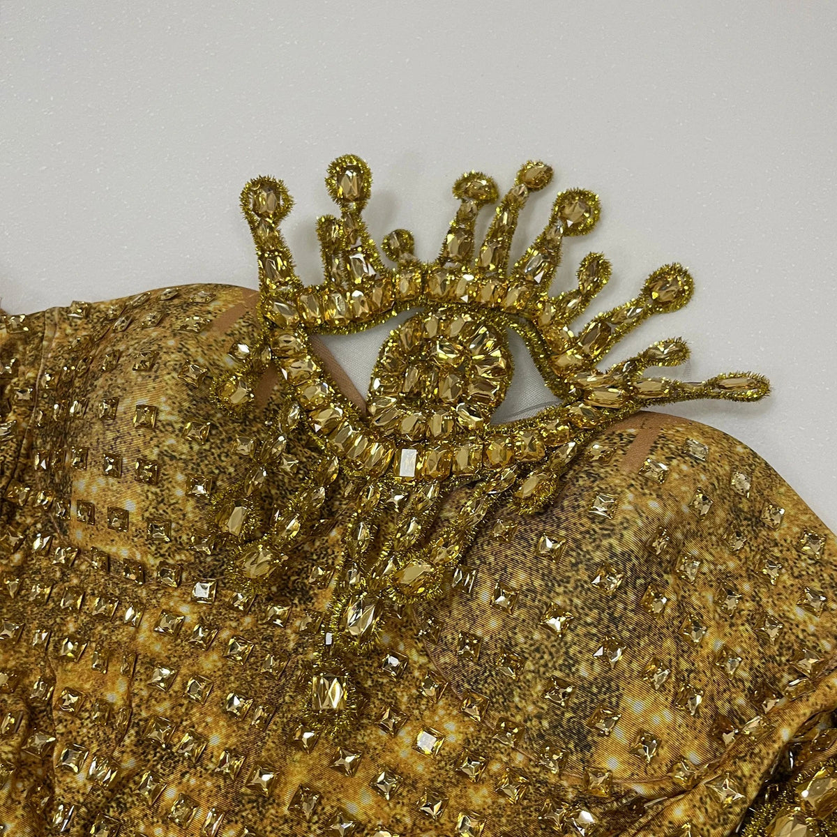 Vintage-Inspired Sparkly Rhinestones Gold Bodysuit Gloves Set