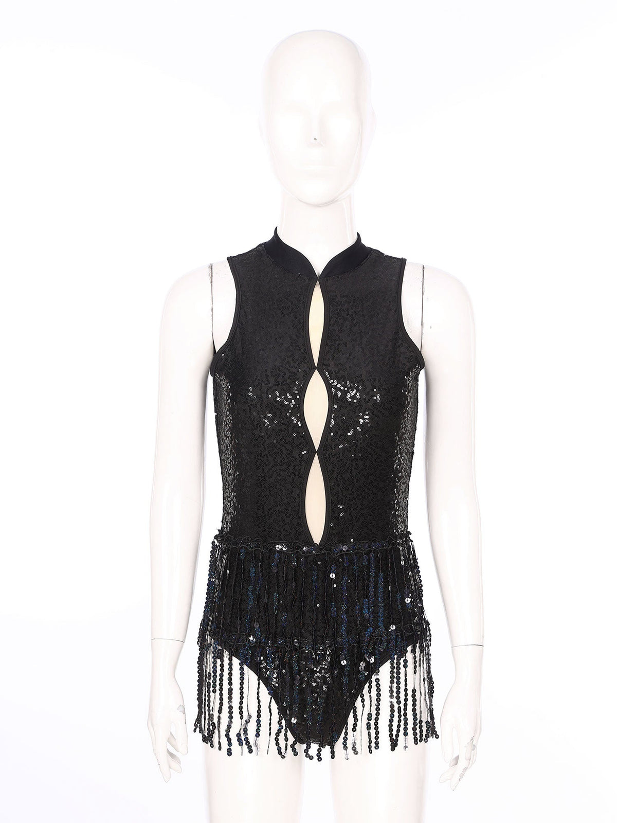 Glitter Sequin Fringe Latin Dance Leotard & Backless Performance Bodysuit