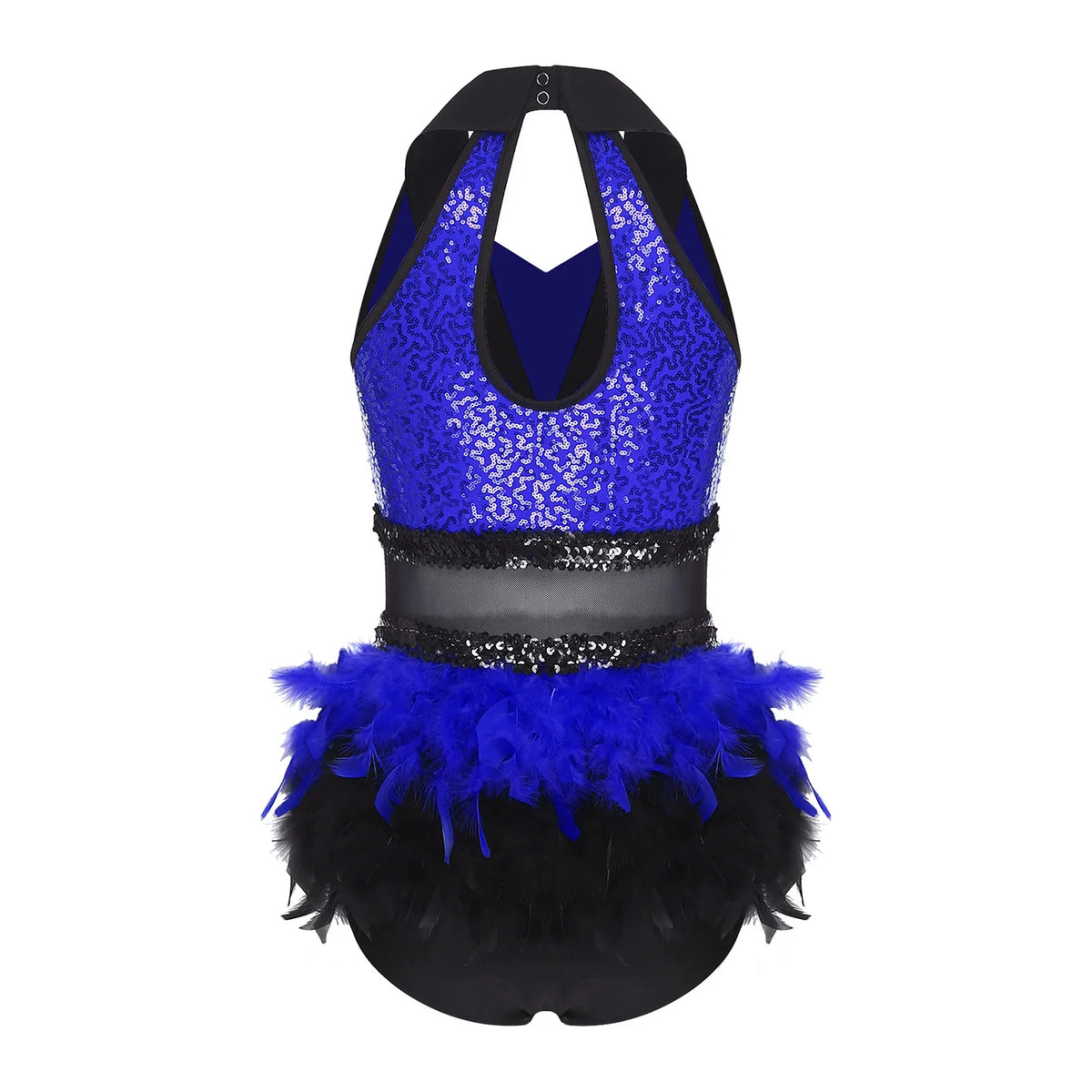 Women's Shiny Sequin Sheer Mesh Feather Latin Jazz Dance Bodysuit