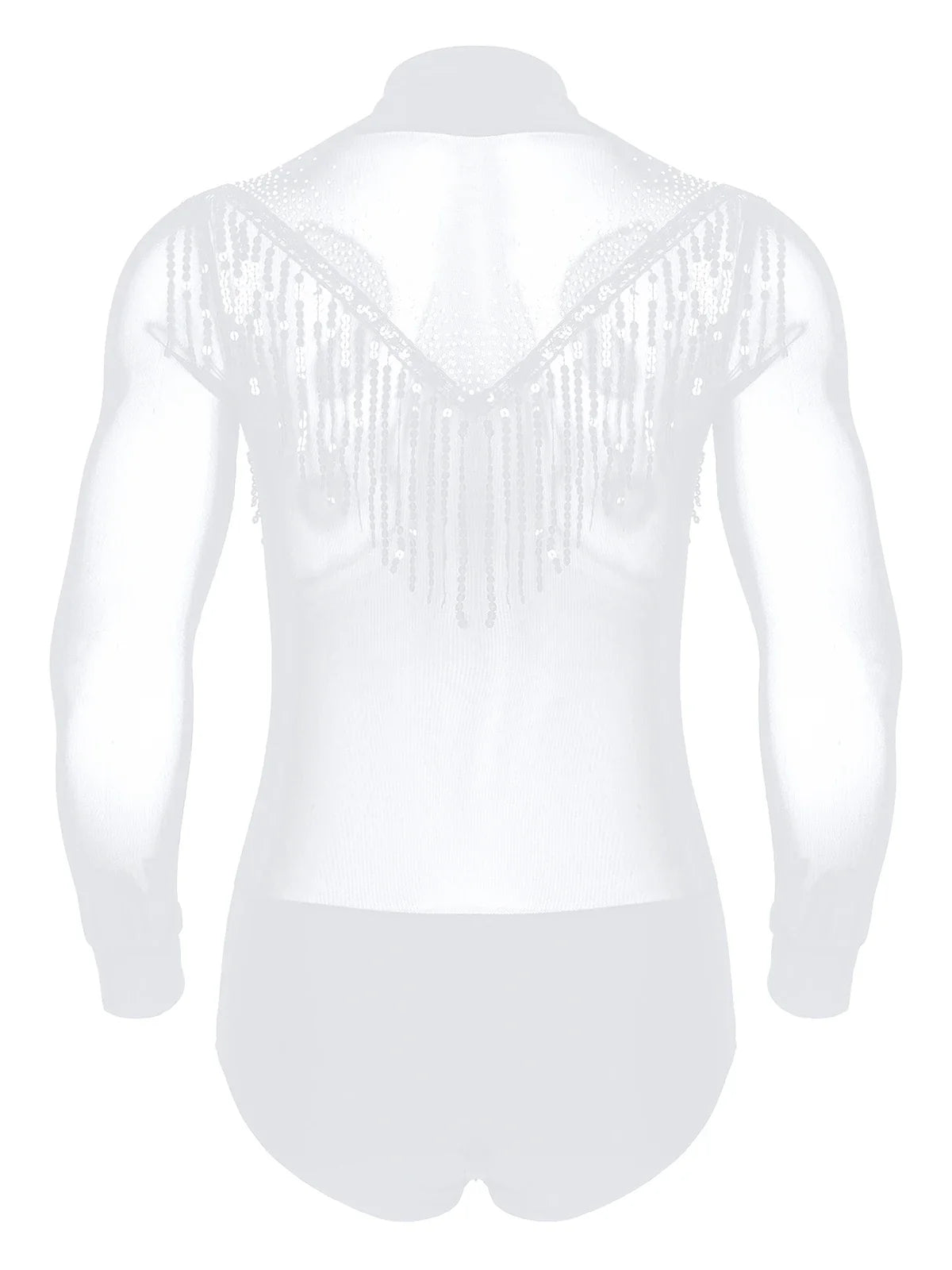 Men's Latin Salsa Sequin Tassel & Rhinestone V-Neck Performance Leotard Bodysuit