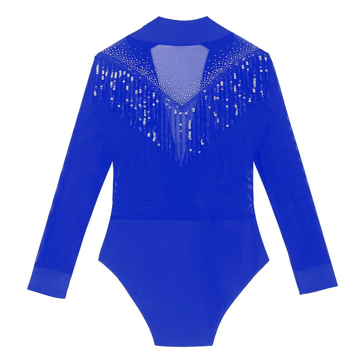 Men's Latin Salsa Sequin Tassel & Rhinestone V-Neck Performance Leotard Bodysuit