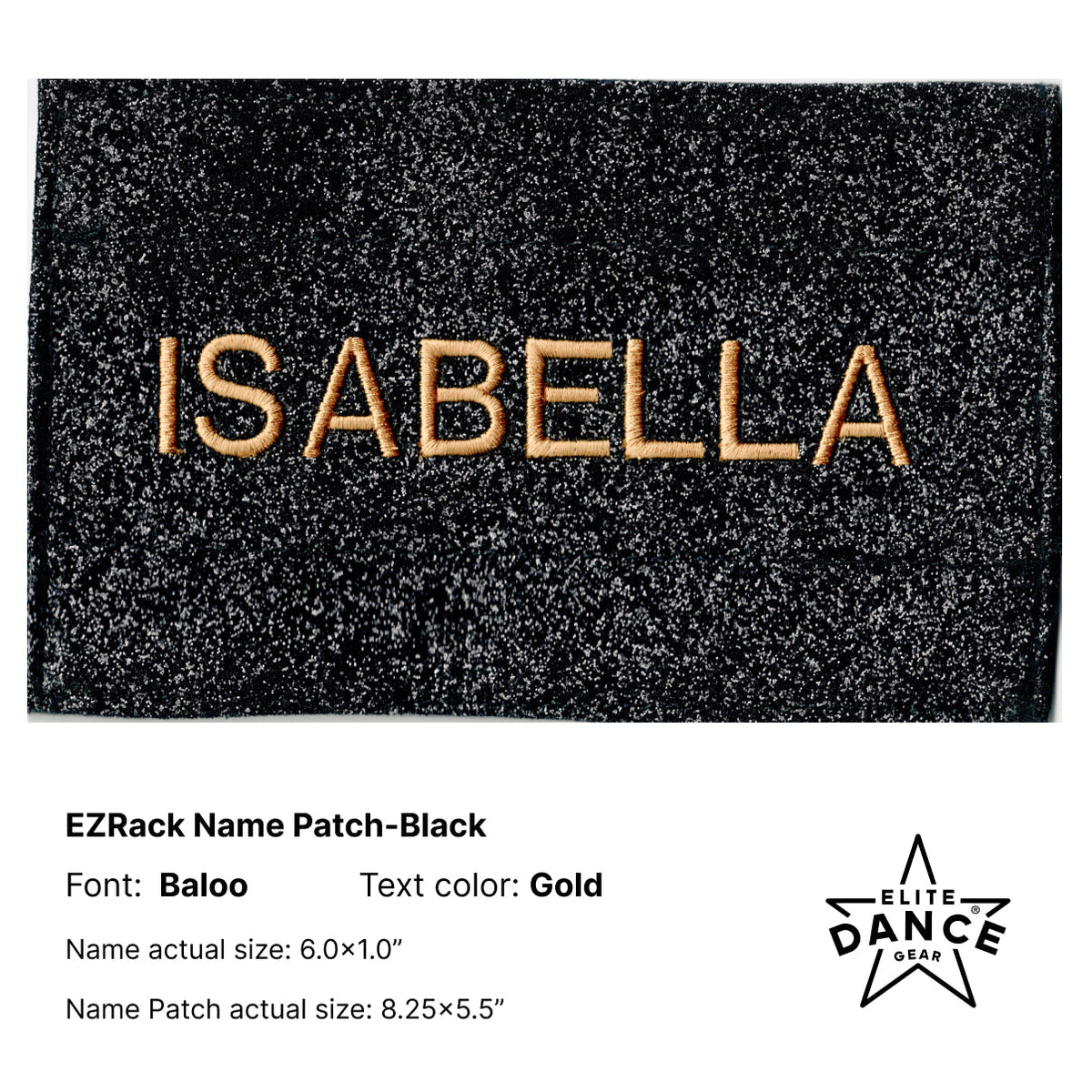 Customized SPARKLING GLITTER  Name Patch for EZRack Dance Duffel (Purple, Black)