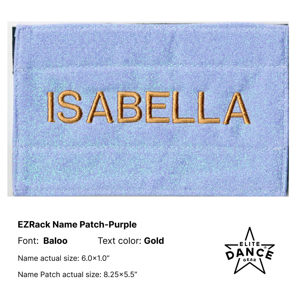 Customized SPARKLING GLITTER  Name Patch for EZRack Dance Duffel (Purple, Black)