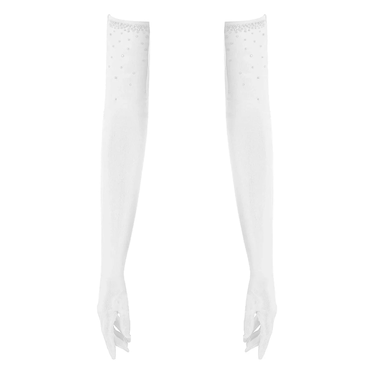 Rhinestone Latin Dance Dress, Mesh Tiered Tassel Bodysuit & Long Gloves Set