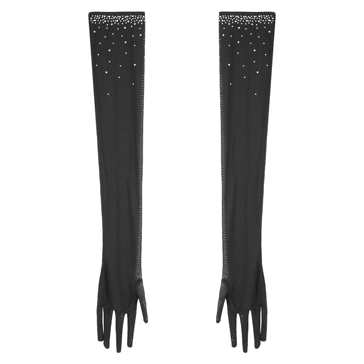 Rhinestone Latin Dance Dress, Mesh Tiered Tassel Bodysuit & Long Gloves Set