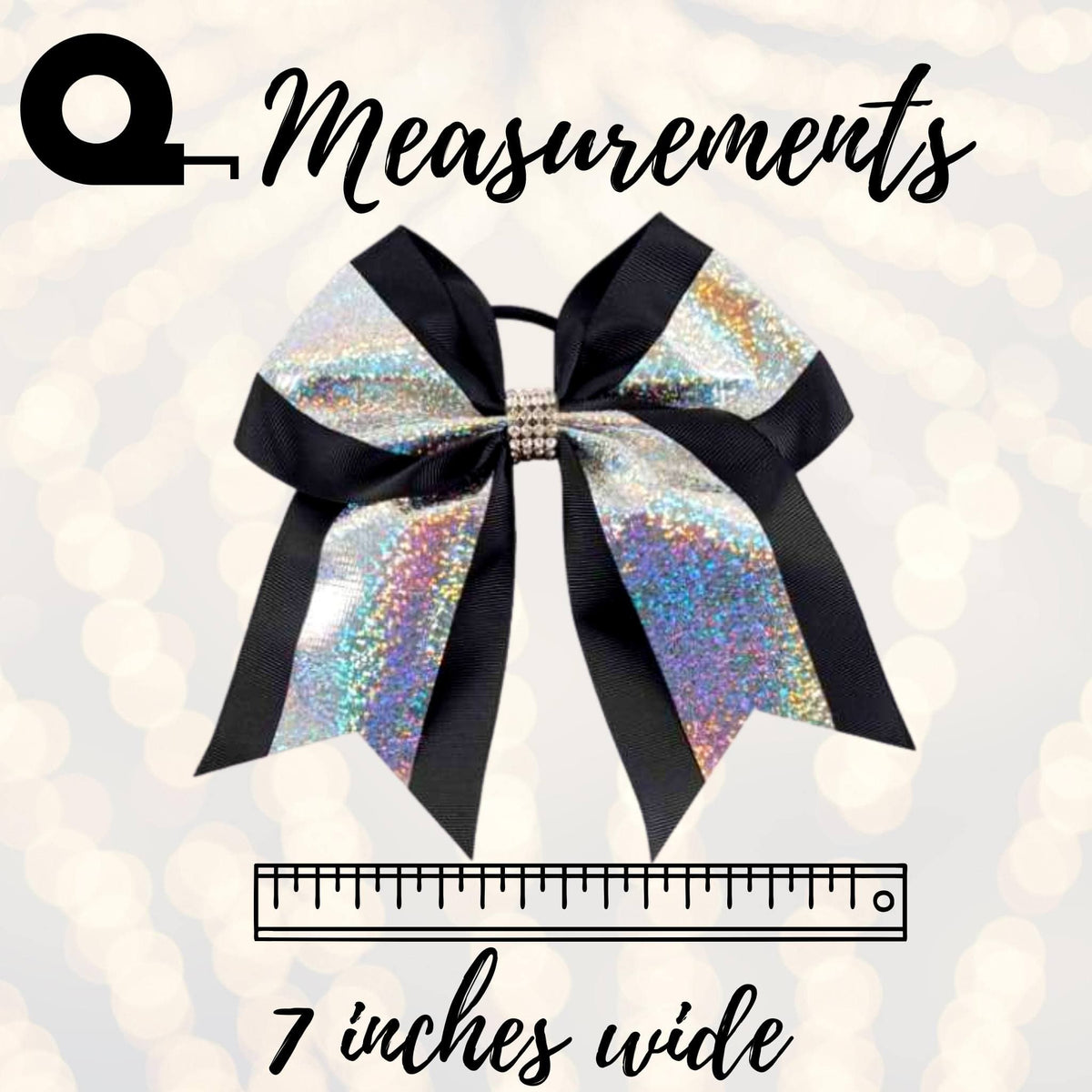 Black Hologram and Rhinestone Cheer Bow, Hologram Glitter Cheerleading Bow