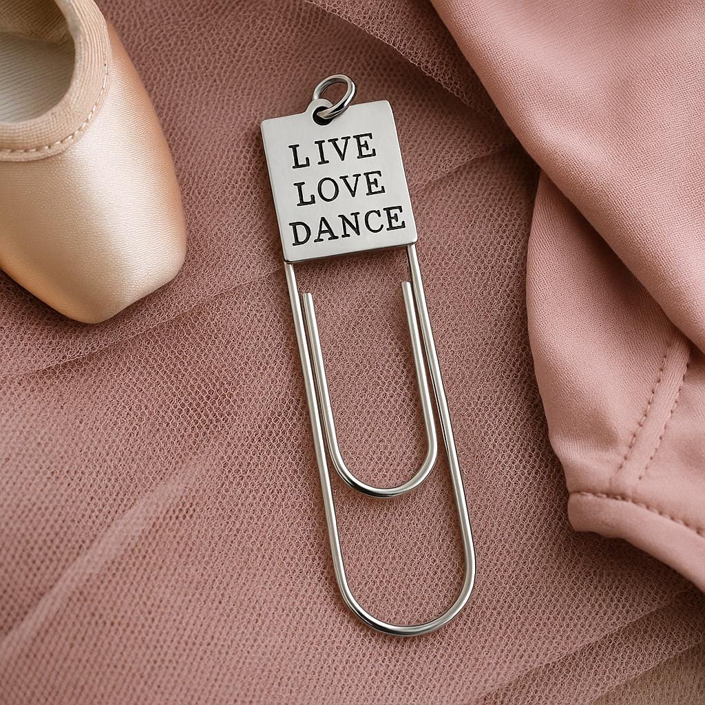 Love Dance Paperclip Bookmark Stainless Steel Engraved Charm Ballet Dancer Gift