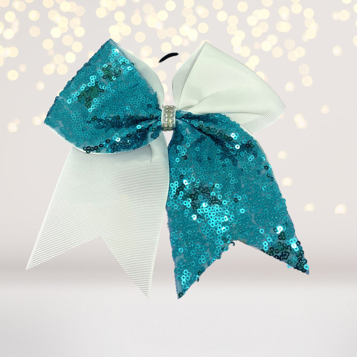 Sequin and White Cheer Hair Bow, Sequin Cheerleader Ponytail