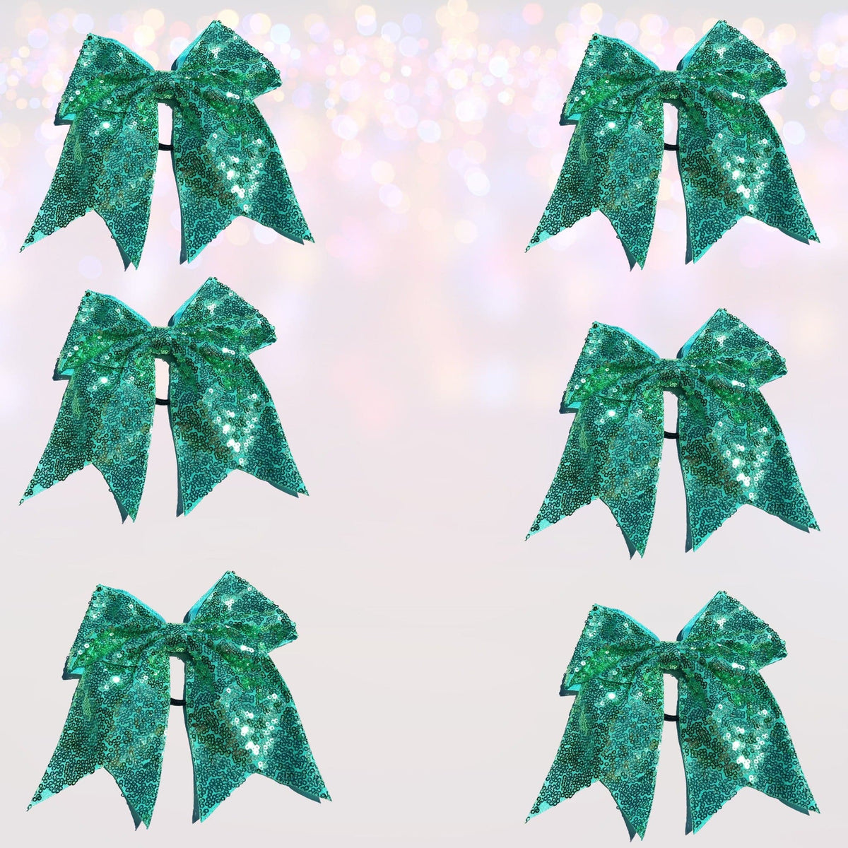 Sequin Cheer Bow Bundle, Girls Sequin Cheerleader Bow Pony Bundle 6 pack