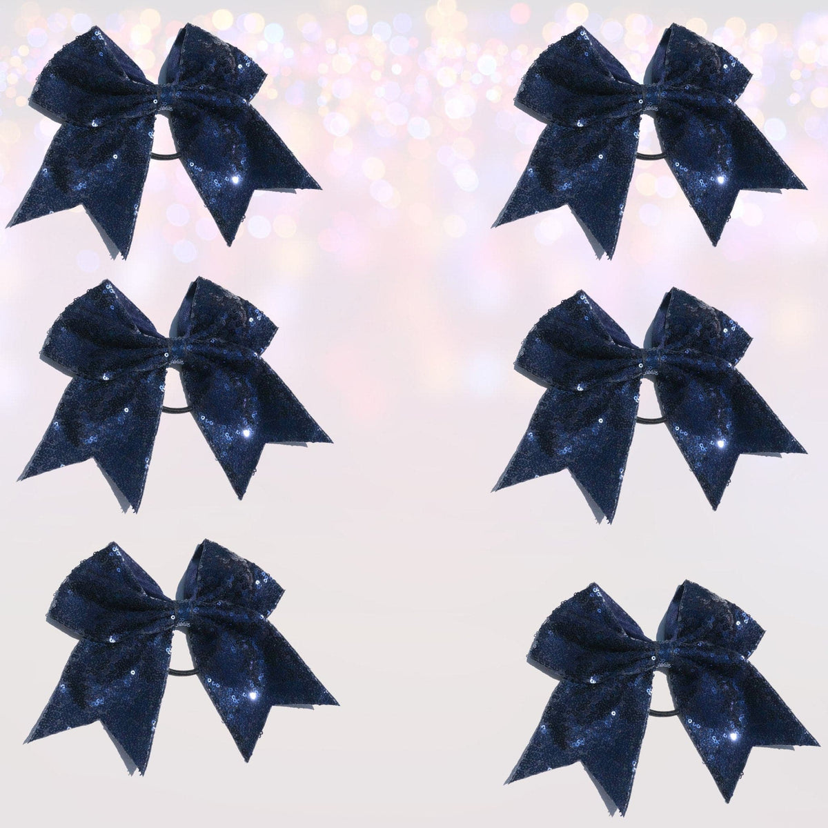 Sequin Cheer Bow Bundle, Girls Sequin Cheerleader Bow Pony Bundle 6 pack
