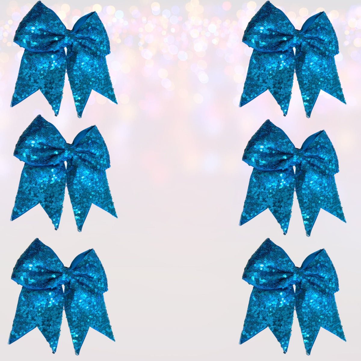 Sequin Cheer Bow Bundle, Girls Sequin Cheerleader Bow Pony Bundle 6 pack