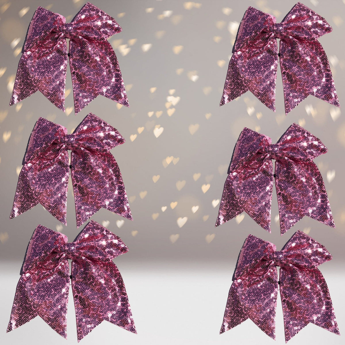Sequin Cheer Bow Bundle, Girls Sequin Cheerleader Bow Pony Bundle 6 pack