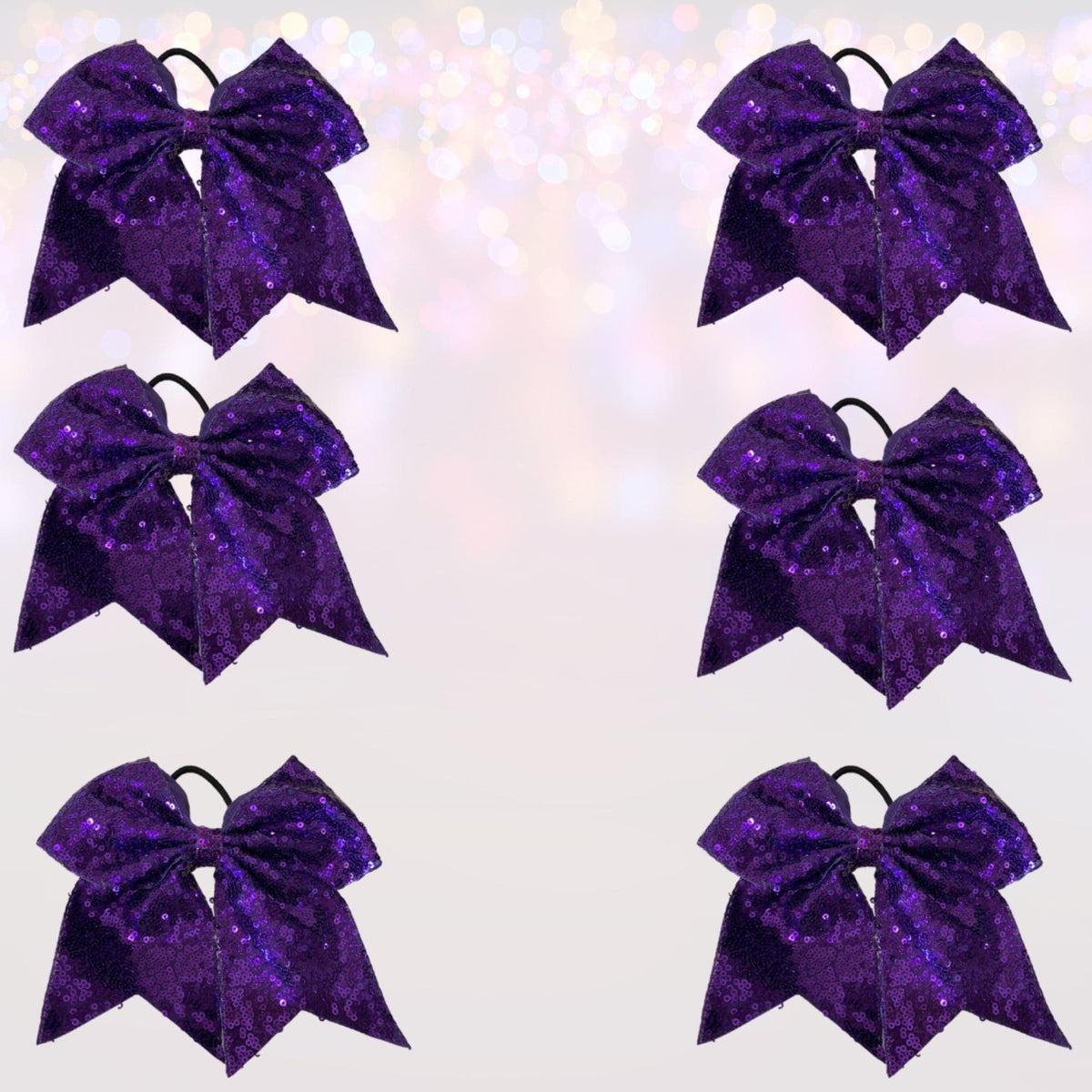 Sequin Cheer Bow Bundle, Girls Sequin Cheerleader Bow Pony Bundle 6 pack