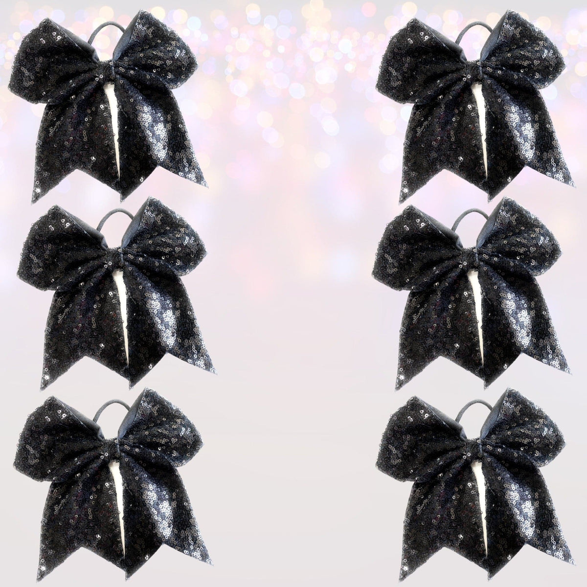 Sequin Cheer Bow Bundle, Girls Sequin Cheerleader Bow Pony Bundle 6 pack