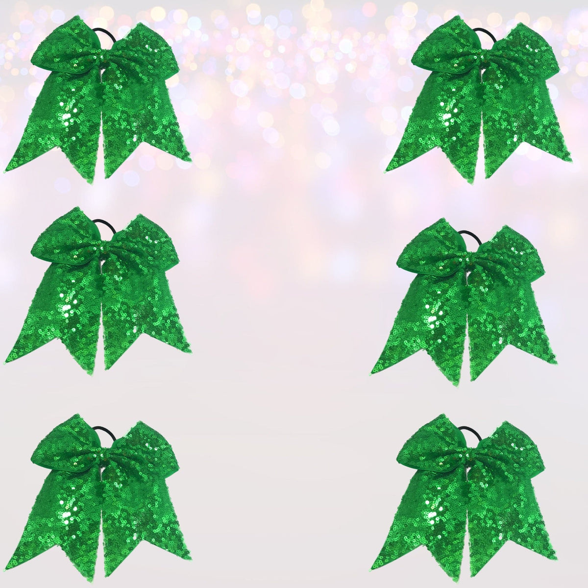 Sequin Cheer Bow Bundle, Girls Sequin Cheerleader Bow Pony Bundle 6 pack